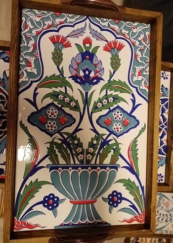 El Boyaması Çiçek Desenli Ahşap Tepsi - Görsel 2