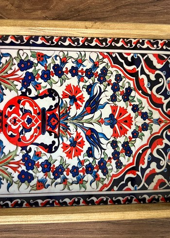 Ahşap Kulplu Geleneksel Desenli Tepsi - Görsel 2