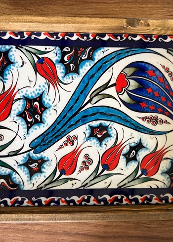 Ahşap Kulplu Geleneksel Desenli Tepsi - Görsel 3