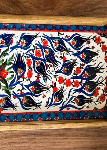 Ahşap Kulplu Geleneksel Desenli Tepsi - Görsel 6