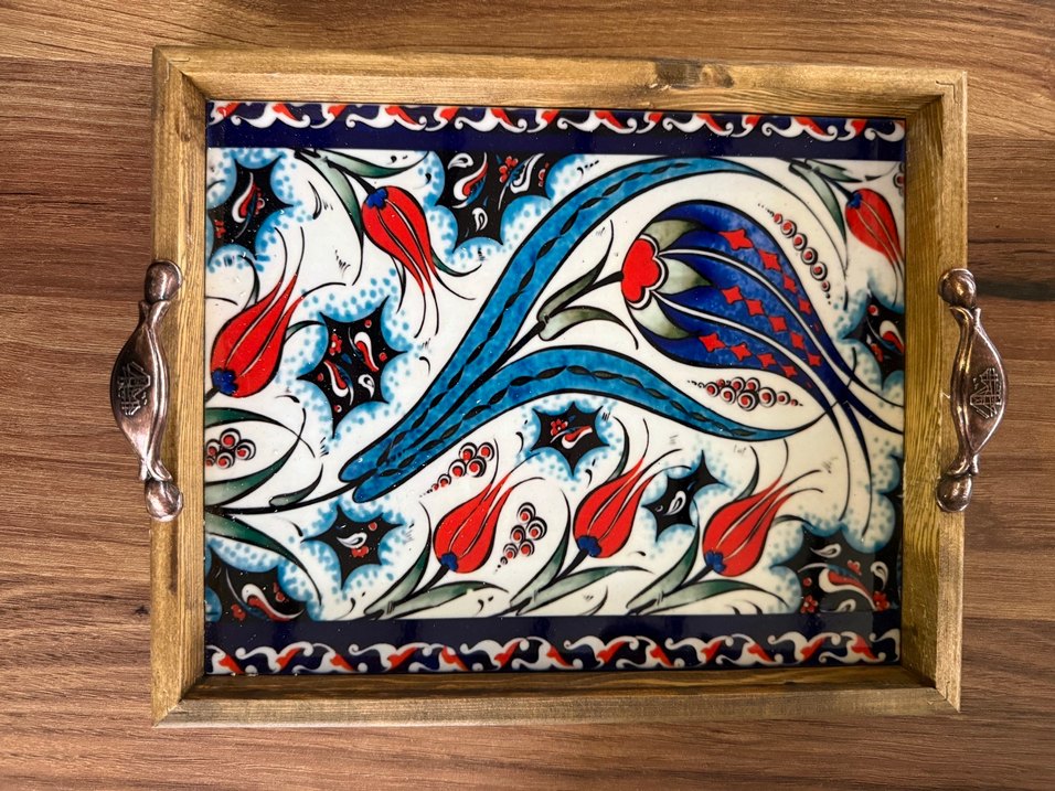 Ahşap Kulplu Geleneksel Desenli Tepsi - Görsel 3