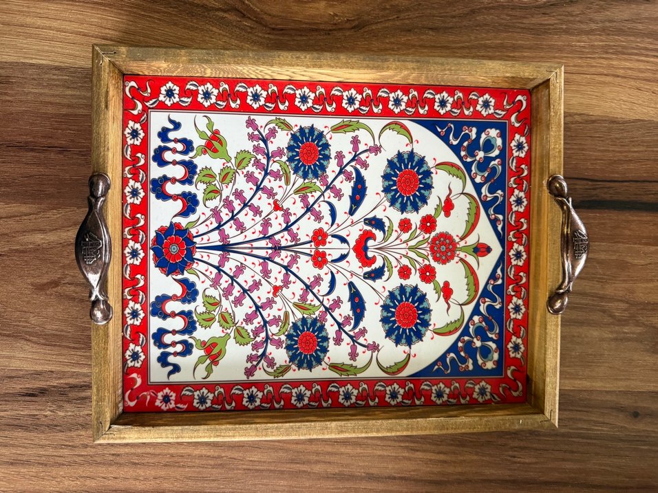 Ahşap Kulplu Geleneksel Desenli Tepsi - Görsel 4