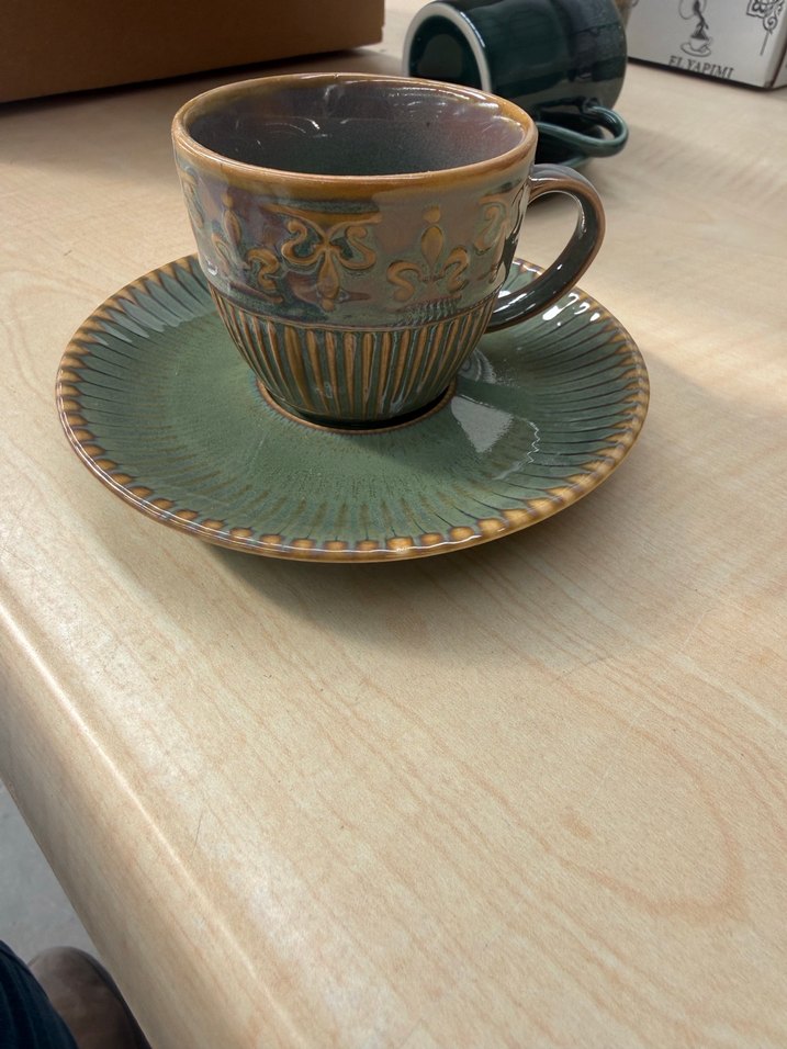 Kahverengi Desenli porselen 2l Fincan ve Tabak - Görsel 2