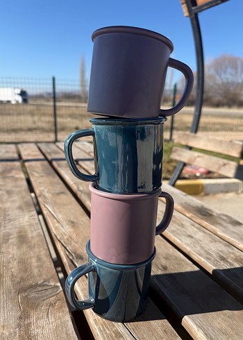 Mat ve Parlak Mavi-Mor Porselen Kupa Seti - Görsel 4