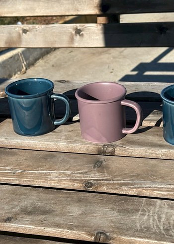 Mat ve Parlak Mavi-Mor Porselen Kupa Seti - Görsel 3