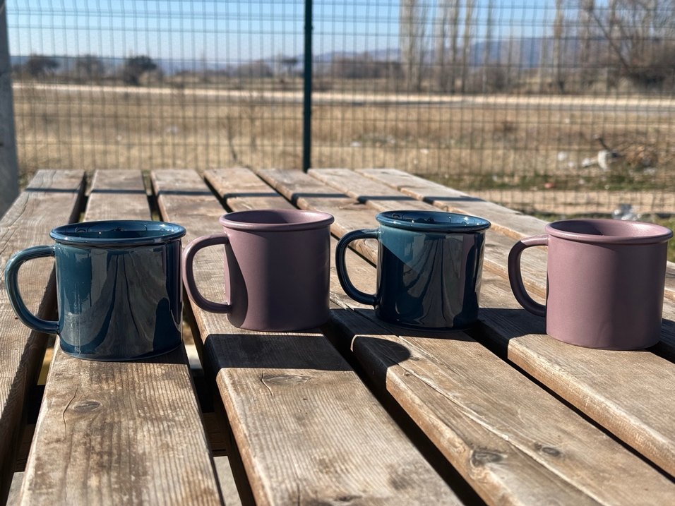 Mat ve Parlak Mavi-Mor Porselen Kupa Seti - Görsel 2