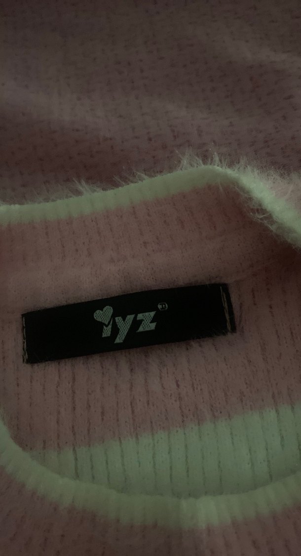 Pembe Çizgili İnci Detaylı Kısa Triko Kazak - Görsel 4