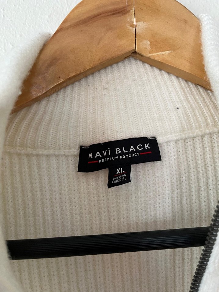 Yarım Fermuarlı Çizgili Beyaz Erkek Triko Kazak - Görsel 3