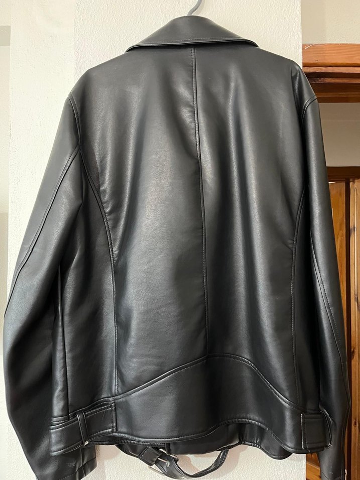 Erkek Siyah Deri Biker Ceket - Görsel 2