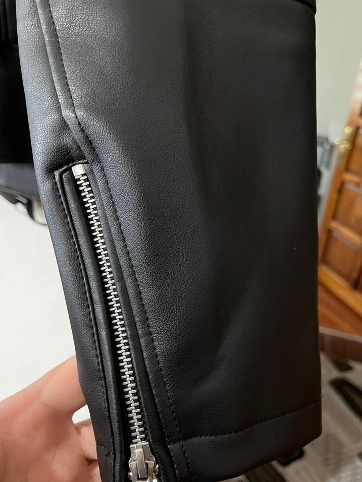 Erkek Siyah Deri Biker Ceket - Görsel 5