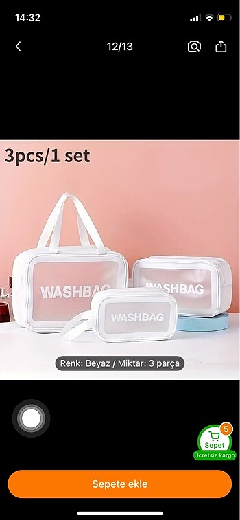 Washbag 3 lü çanta