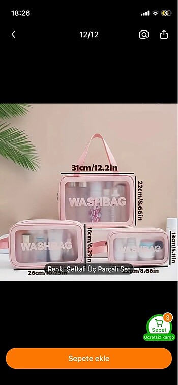 Washbag 3 lü çanta