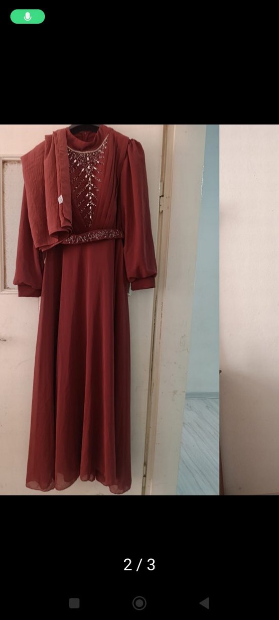 Bordo Nakışlı Uzun Abiye Elbise - Görsel 2