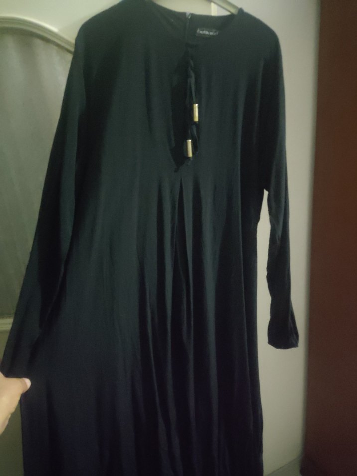 Siyah Uzun Kollu Salaş Siyah Uzun Elbise - Görsel 3