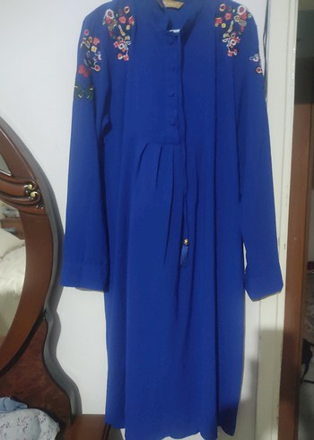 Uzun Kollu Nakışlı Mavi Bohem Tunik - Görsel 3