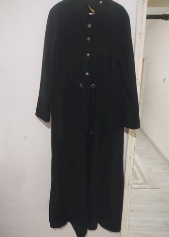 Düğmeli Siyah Uzun Kadın parduse kaşe kışlık kalın astarsız - Görsel 3