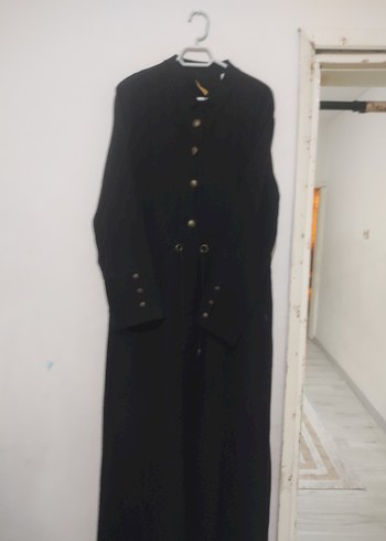 Düğmeli Siyah Uzun Kadın parduse kaşe kışlık kalın astarsız - Görsel 5