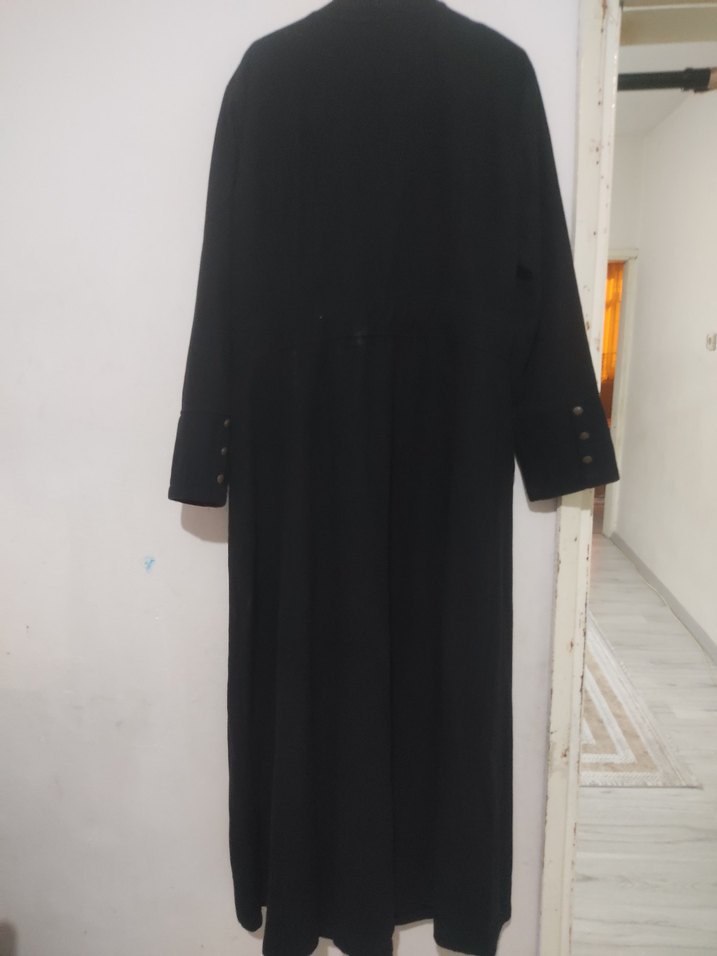 Düğmeli Siyah Uzun Kadın parduse kaşe kışlık kalın astarsız - Görsel 2