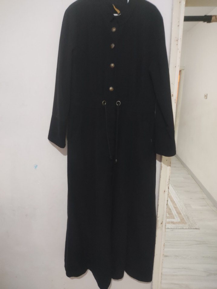 Düğmeli Siyah Uzun Kadın parduse kaşe kışlık kalın astarsız - Görsel 4