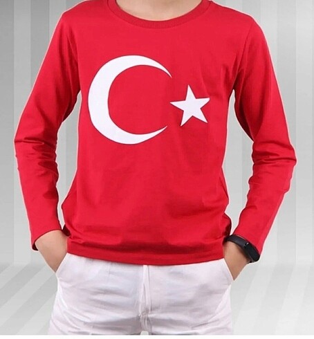 4-14 yaş türk bayraklı uzun kol tişört ay yıldızlı