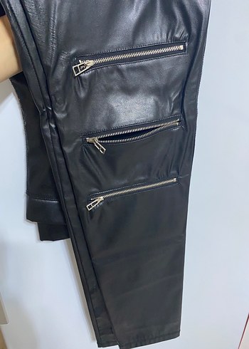 Siyah  Deri Dar Kesim Pantolon fermuarlı - Görsel 2