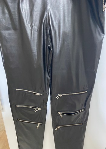 Siyah  Deri Dar Kesim Pantolon fermuarlı - Görsel 5