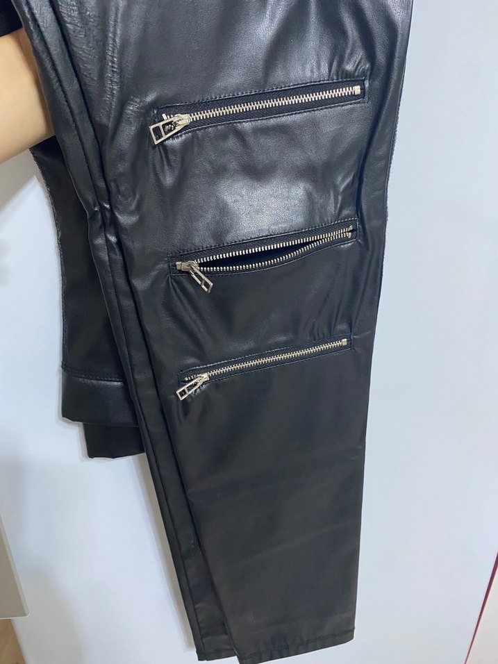 Siyah  Deri Dar Kesim Pantolon fermuarlı - Görsel 2