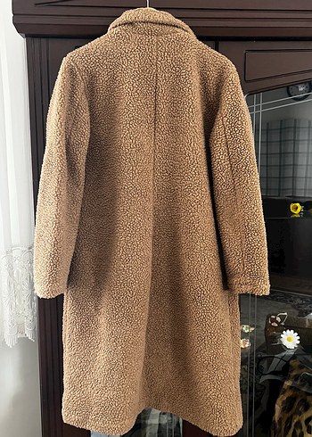 42 Beden camel Renk Düğmeli Kahverengi Peluş Kaban