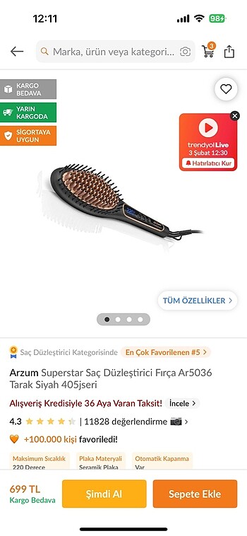 Arzum Düzleştirici Tarak