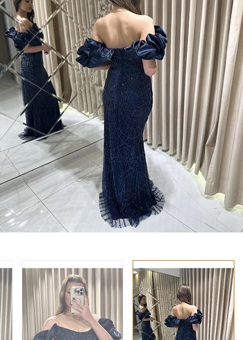 Lacivert Drapeli Uzun Abiye Elbise - Görsel 3