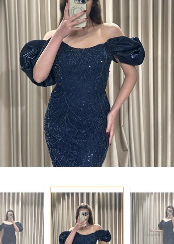 Lacivert Drapeli Uzun Abiye Elbise - Görsel 2