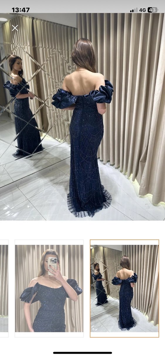 Lacivert Drapeli Uzun Abiye Elbise - Görsel 3