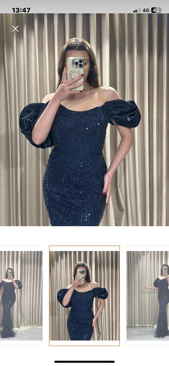 Lacivert Drapeli Uzun Abiye Elbise - Görsel 2