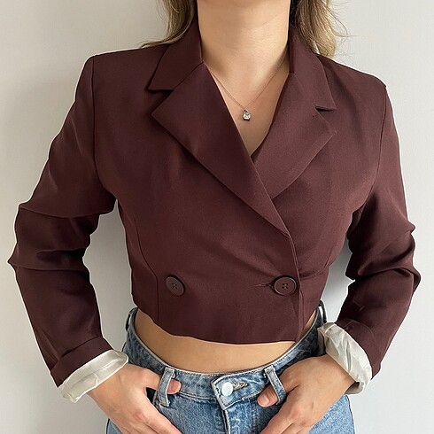 Quzu kahverengi crop ceket