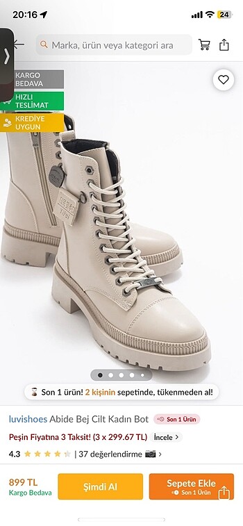 LuviShoes bej suni deri bot