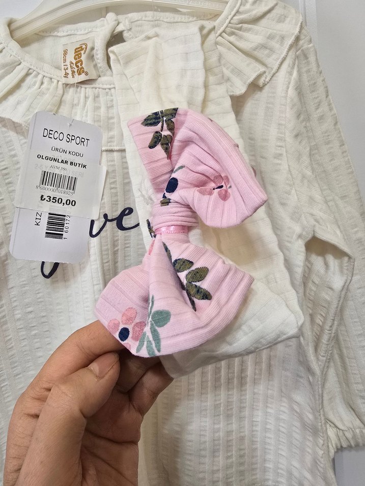 Beyaz Dantelli Uzun Kollu Bebek Kız Takımı - Görsel 2