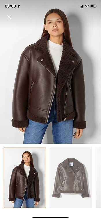 Bershka Suni Yünlü Suni Deri Biker Ceket