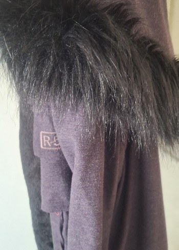 Düğmeli Uzun Kadın Kaban Mor - Görsel 3