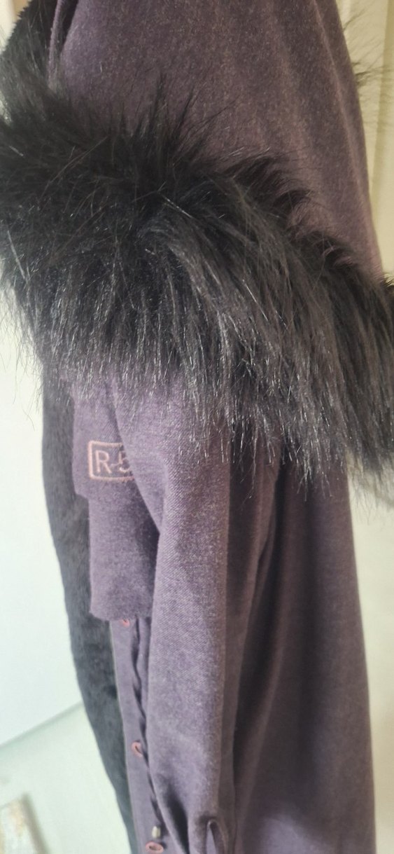 Düğmeli Uzun Kadın Kaban Mor - Görsel 3