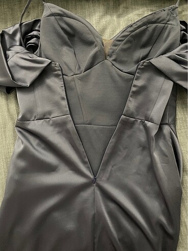 Leylak rengi Saten abiye elbise - Görsel 5