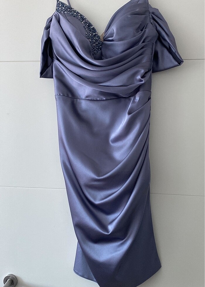 Leylak rengi Saten abiye elbise - Görsel 2