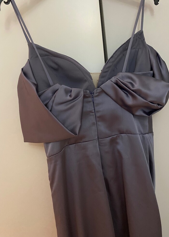 Leylak rengi Saten abiye elbise - Görsel 4