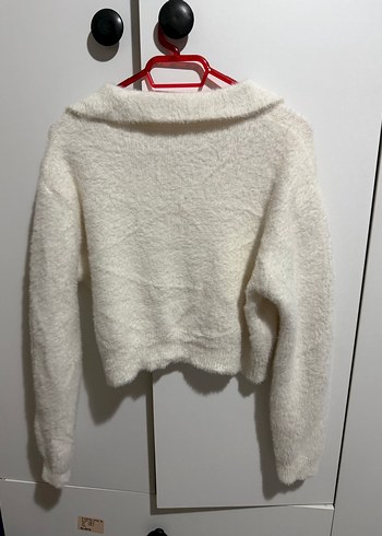 Beyaz yün kumaş Kadın Kazak - Görsel 2