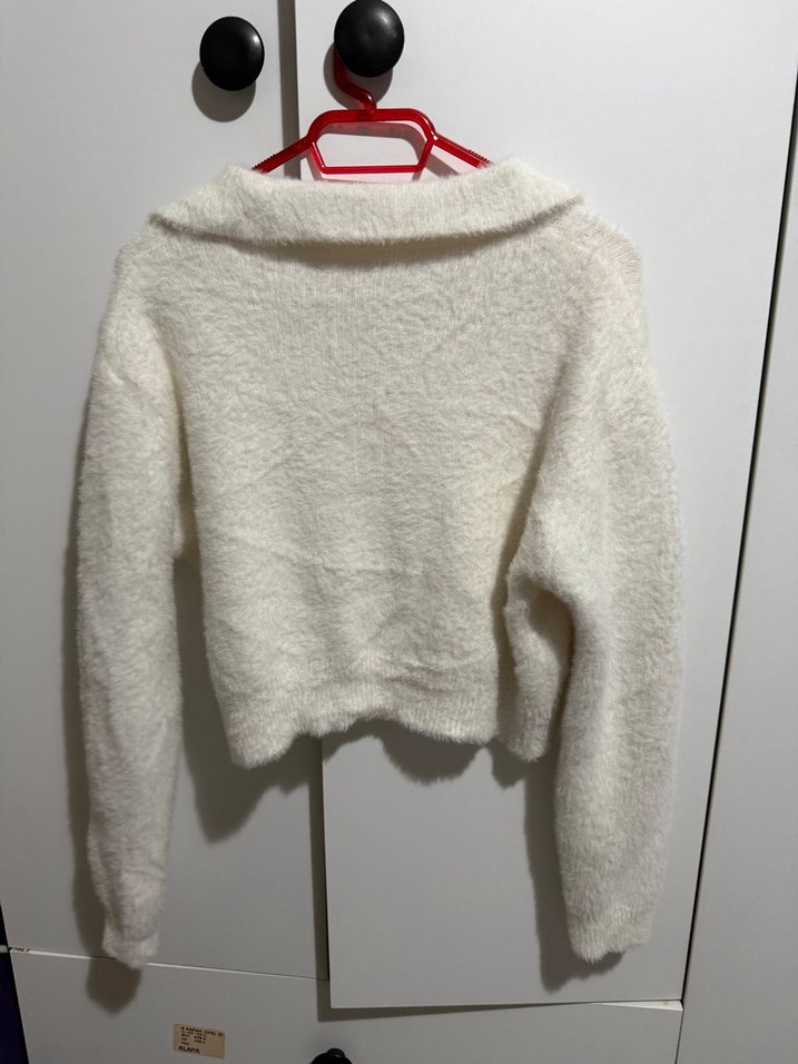 Beyaz yün kumaş Kadın Kazak - Görsel 2