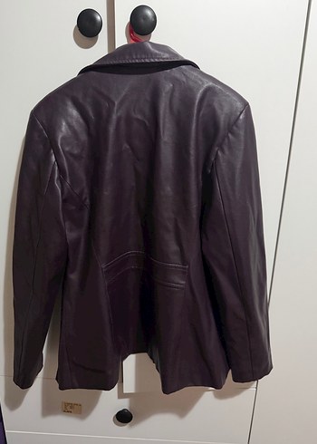 Düğmeli Mor Deri Kadın Ceket - Görsel 2