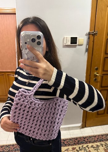 Lila renkli penye iplik çantası - Görsel 3