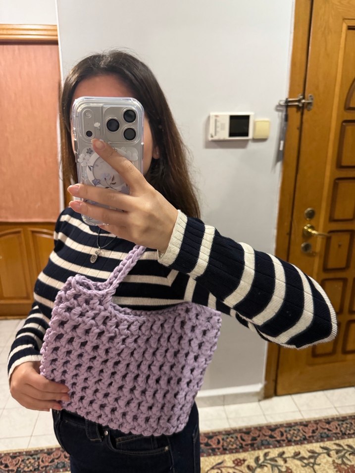 Lila renkli penye iplik çantası - Görsel 3