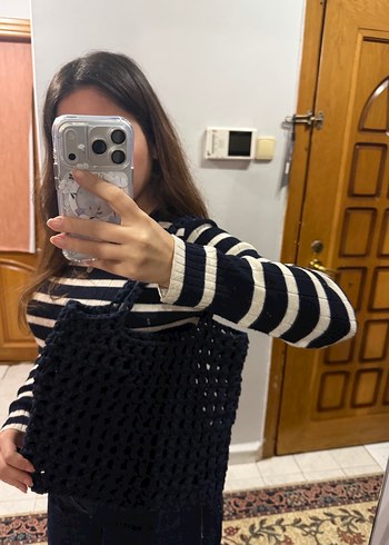 Lacivert renkli penye iplik kol çantası - Görsel 3