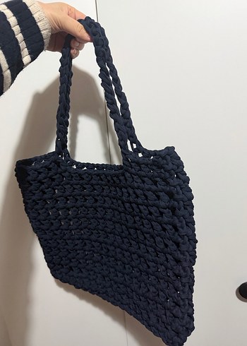 Lacivert renkli penye iplik kol çantası - Görsel 2