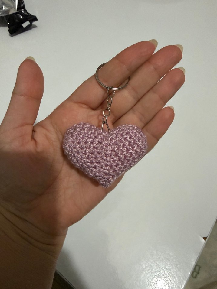 Pembe Örgü Kalp Anahtarlık - Görsel 2